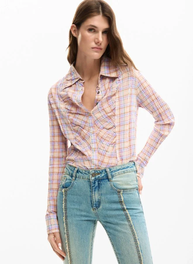 DESIGUAL Blue Jeans Trousers With Flower Topstitching for Women | Best Price UAE
